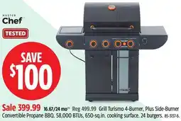 Canadian Tire Master Chef Grill Turismo 4-Burner, Plus Side-Burner Convertible Propane BBQ offer
