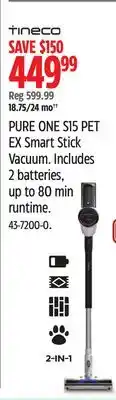 Canadian Tire Tineco PURE ONE S15 PET EX Smart Stick Vacuum offer