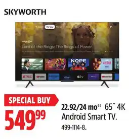 Canadian Tire Skyworth 65 4K Android Smart TV offer