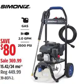 Canadian Tire Simoniz 2500 PSI 2 GPM 150cc Engine Cold Water Wheeled Gas Pressure Washer offer