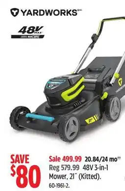 Canadian Tire Yardworks 48V 3-in-1 Mower, 21 (Kitted) offer