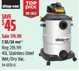 Canadian Tire Shop-Vac 45L Stainless-Steel Wet/Dry Vac offer