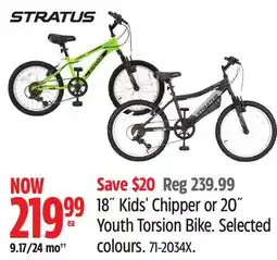 Canadian Tire Stratus 18 Kids' Chipper or 20 Youth Torsion Bike offer