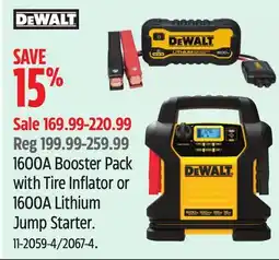 Canadian Tire DEWALT 1600A Booster Pack with Tire Inflator or 1600A Lithium Jump Starter offer