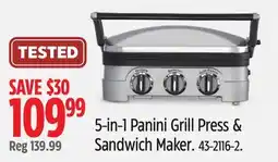 Canadian Tire Cuisinart 5-in-1 Panini Grill Press & Sandwich Maker offer