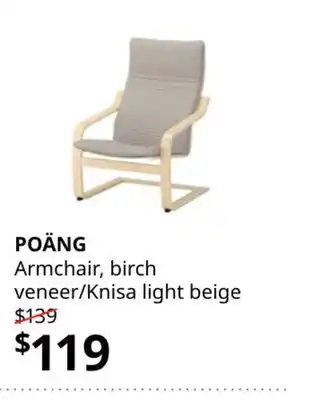 IKEA POÄNG Armchair, birch veneer/Knisa light beige offer