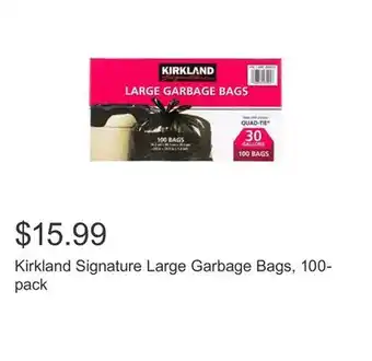 Costco Kirkland Signature Large Garbage Bags, 100-pack offer