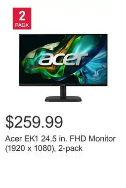 Costco Acer EK1 24.5 in. FHD Monitor (1920 x 1080), 2-pack offer