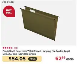 123Ink Pendaflex SureHook Reinforced Hanging File Folder, Legal Size, 20/Box - Standard Green offer