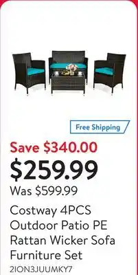 Walmart Costway 4PCS Outdoor Patio PE Rattan Wicker Sofa Furniture Set offer