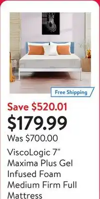 Walmart ViscoLogic 7 Maxima Plus Gel Infused Foam Medium Firm Full Mattress offer