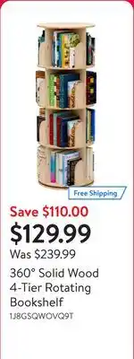 Walmart 360° Solid Wood 4-Tier Rotating Bookshelf offer