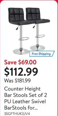 Walmart Counter Height Bar Stools Set of 2 PU Leather Swivel BarStools for Kitchen Stool Height Adjustable Counter Stool Barstools Di offer