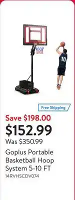 Walmart Goplus Portable Basketball Hoop System 5-10 FT offer