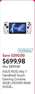 Walmart ASUS ROG Ally 7 Handheld Touch Gaming Console 16GB LPDDR5 RAM 512GB SSD offer