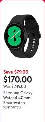 Walmart Samsung Galaxy Watch4 40mm Smartwatch offer