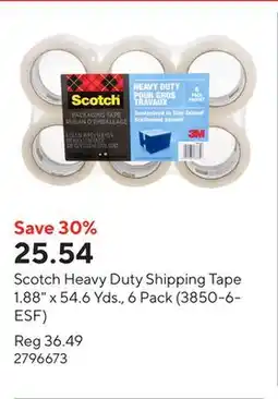 Staples Scotch Heavy Duty Shipping Tape 1.88 x 54.6 Yds., 6 Pack (3850-6-ESF) offer