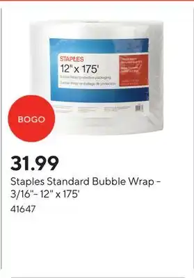 Staples Staples Standard Bubble Wrap - 3/16- 12 x 175' offer