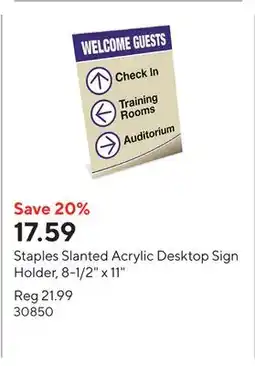 Staples Staples Slanted Acrylic Desktop Sign Holder, 8-1/2 x 11 offer