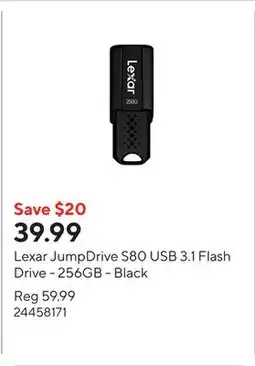 Staples Lexar JumpDrive S80 USB 3.1 Flash Drive - 256GB - Black offer