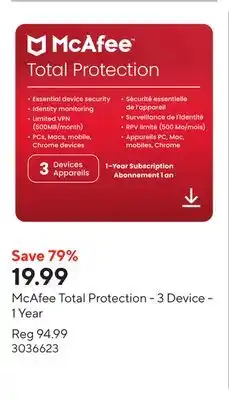 Staples McAfee Total Protection - 3 Device - 1 Year offer
