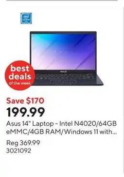 Staples Asus 14 Laptop - Intel N4020/64GB eMMC/4GB RAM/Windows 11 with 1-year of Microsoft 365 offer