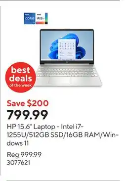 Staples HP 15.6 Laptop - Intel i7-1255U/512GB SSD/16GB RAM/Windows 11 offer