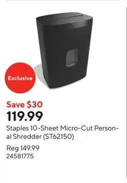 Staples Staples 10-Sheet Micro-Cut Personal Shredder (ST62150) offer