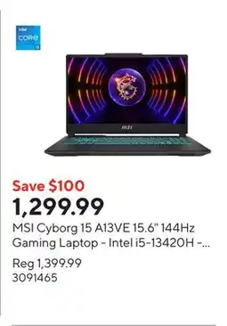 Staples MSI Cyborg 15 A13VE 15.6 144Hz Gaming Laptop - Intel i5-13420H - RTX 4050 - 512GB NVMe SSD - 16GB RAM - Windows 11 offer