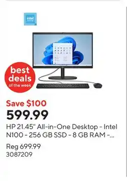 Staples HP 21.45 All-in-One Desktop - Intel N100 - 256 GB SSD - 8 GB RAM - Windows 11 Home offer