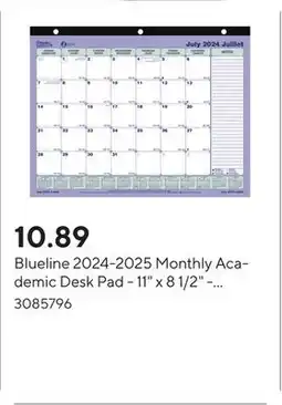 Staples Blueline 2024-2025 Monthly Academic Desk Pad - 11 x 8 1/2 - Bilingual offer