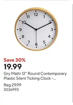 Staples Gry Mattr 12 Round Contemporary Plastic Silent Ticking Clock - Wood Grain Effect offer