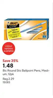 Staples Bic Round Stic Ballpoint Pens, Medium, 12pk offer