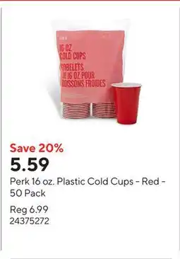 Staples Perk 16 oz. Plastic Cold Cups - Red - 50 Pack offer