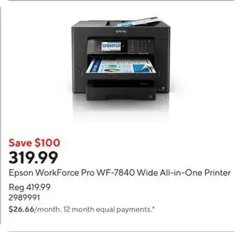 Staples Epson WorkForce Pro WF-7840 Wide All-in-One Printer offer