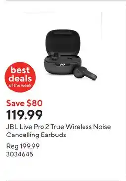 Staples JBL Live Pro 2 True Wireless Noise Cancelling Earbuds offer