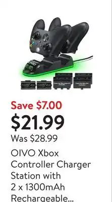 Walmart OIVO Xbox Controller Charger Station with 2 x 1300mAh Rechargeable Battery Pack offer