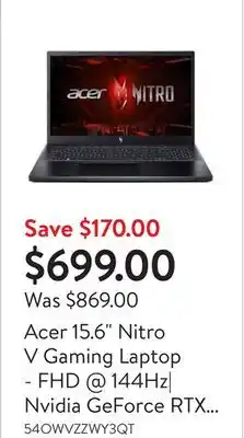Walmart Acer 15.6 Nitro V Gaming Laptop - FHD @ 144Hz| Nvidia GeForce RTX 2050| Intel i5-13240H| 16G DDR5| 512G SSD - Excellent Recer offer