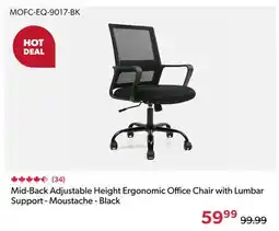 Mid-Back Adjustable Height Ergonomic Office Chair with Lumbar Support - Moustache - Black