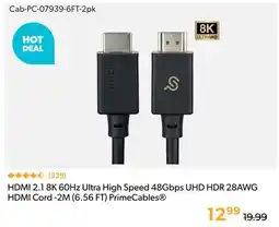 Shopper+ HDMI 2.1 8K 60Hz Ultra High Speed 48Gbps UHD HDR 28AWG HDMI Cord -2M (6.56 FT) PrimeCables offer