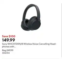 Staples Sony WHCH720N/B Wireless Noise Cancelling Headphones with Microphone - Black offer
