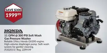 Princess Auto Honda 11 GPM@300 PSI Soft Wash Gas Pressure Washer offer