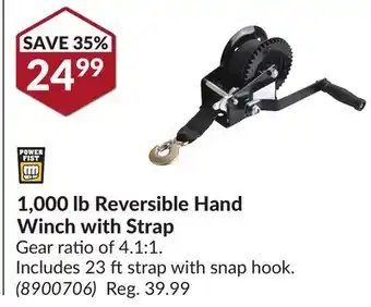 Princess Auto 1, 000 lb Reversible Hand Winch with Strap offer