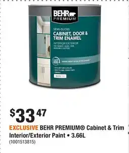 Home Depot EXCLUSIVE BEHR PREMIUM Cabinet & Trim Interior/Exterior Paint • 3.66L offer