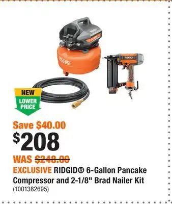 Home Depot EXCLUSIVE RIDGID 6-Gallon Pancake Compressor and 2-1/8 Brad Nailer Kit offer