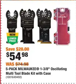 Home Depot 5-PACK MILWAUKEE 1-3/8 Oscillating Multi Tool Blade Kit with Case offer