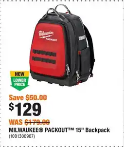 Home Depot MILWAUKEE PACKOUT 15 Backpack offer