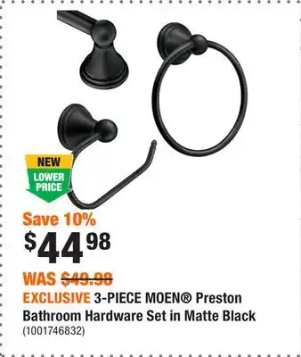 Home Depot EXCLUSIVE 3-PIECE MOEN Preston Bathroom Hardware Set in Matte Black offer