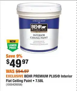 Home Depot EXCLUSIVE BEHR PREMIUM PLUS Interior Flat Ceiling Paint • 7.58L offer