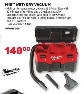 Bumper to Bumper MILWAUKEE M18 WET/DRY VACUUM offer